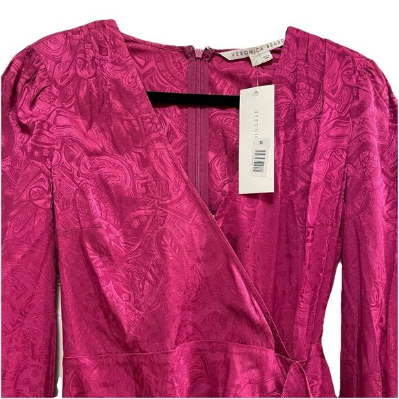VERONICA BEARD Magenta Paisley Weiss V-Neck Ruffle Maxi Dress Sz 2 NWT MSRP$698 - Picture 7 of 10